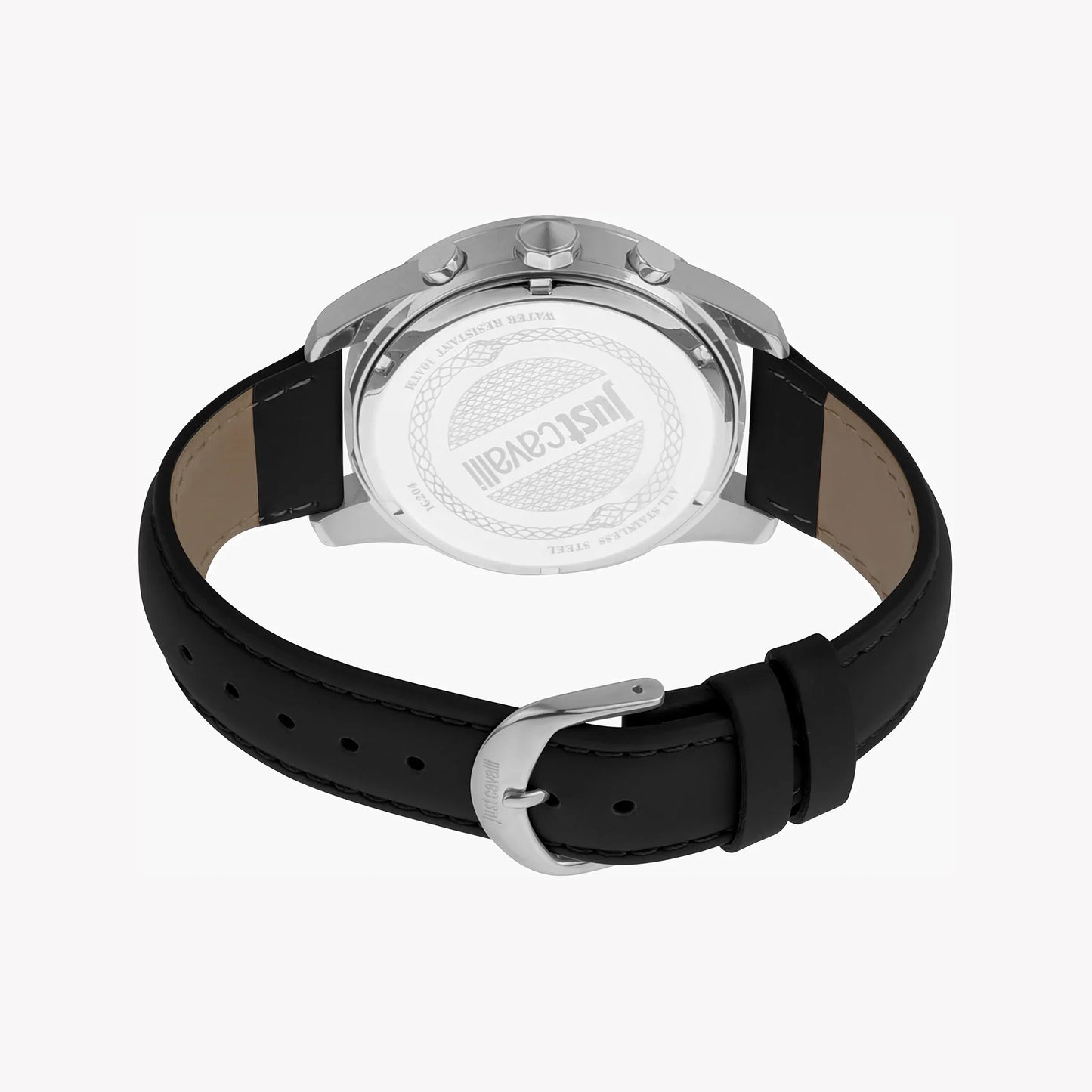 Just Cavalli Men's Silver Watch, Black Leather Band | Jc1g204l0015
