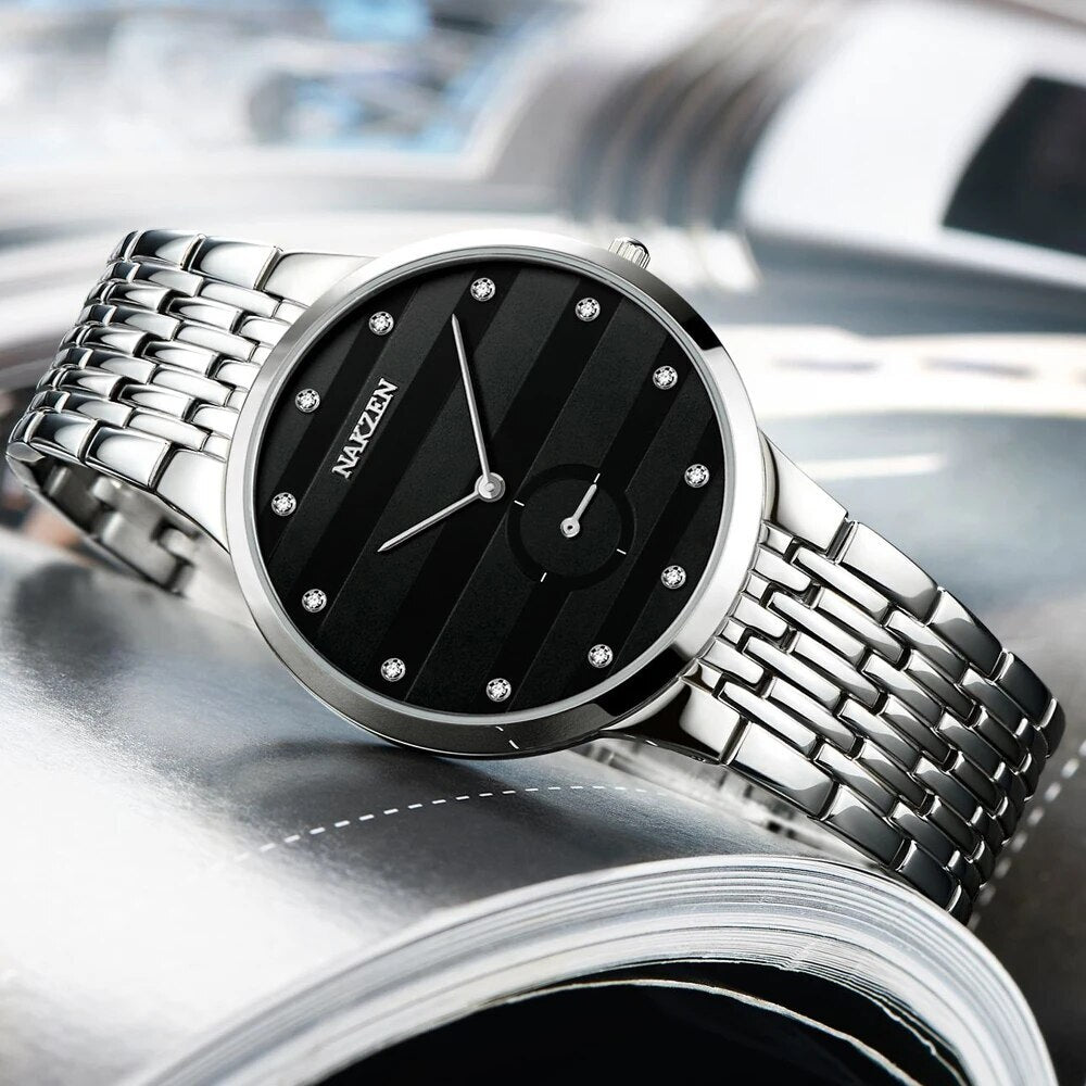 NAKZEN Commerce Diamond Men Watch Famous Luxury Brand Sapphire Watches Men's Stainless Steel Simple Black Gold Watch Male Clock 4036
