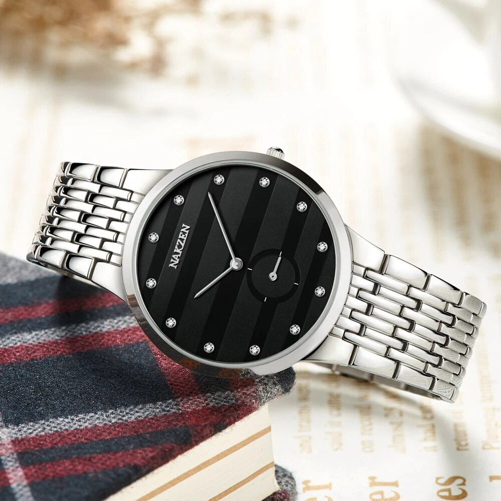 NAKZEN Commerce Diamond Men Watch Famous Luxury Brand Sapphire Watches Men's Stainless Steel Simple Black Gold Watch Male Clock 4036