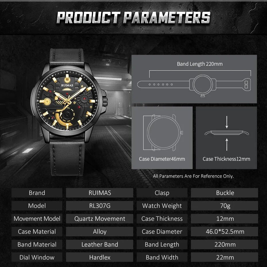 RUIMAS Watches Men's Casual Sport Watches Luxury Military Quartz Wrist Watch Chronograph Waterproof Man Clock Montre Homme 307
