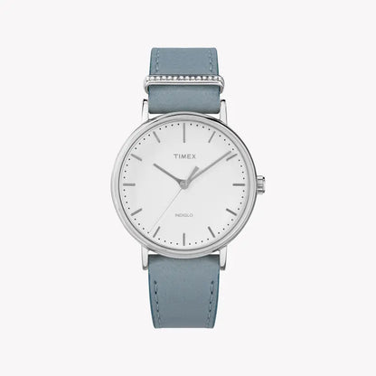 Timex Women's Blue Leather Watch, White Dial | Tw2r70300