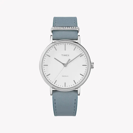 Timex Women's Blue Leather Watch, White Dial | Tw2r70300