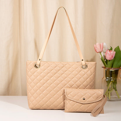 NNEDSZ Elegant Quilted Tote Bag with Matching Clutch in Apricot