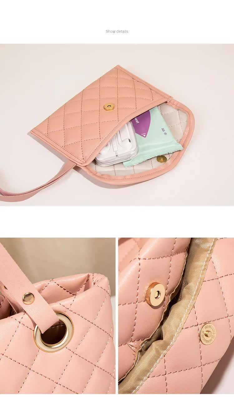 NNEDSZ Elegant Quilted Tote Bag with Matching Clutch in Apricot
