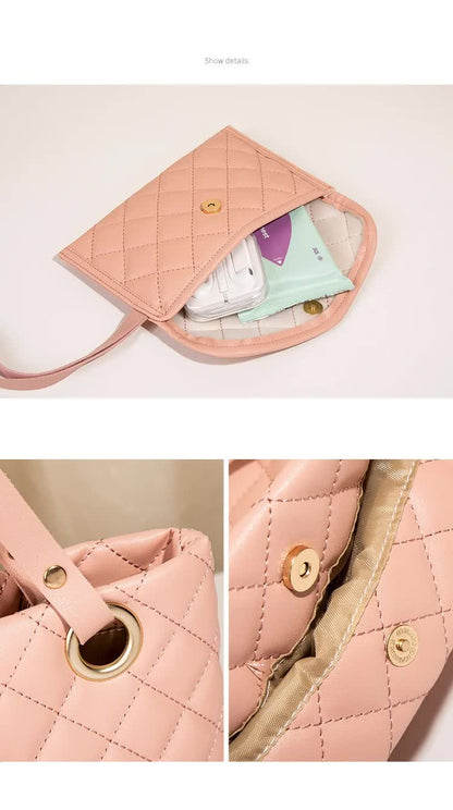 NNEDSZ Elegant Quilted Tote Bag with Matching Clutch in Apricot