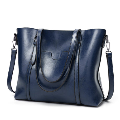 NNEDSZ Elegant PU Leather Tote Bag with Detachable Strap - Dark Blue