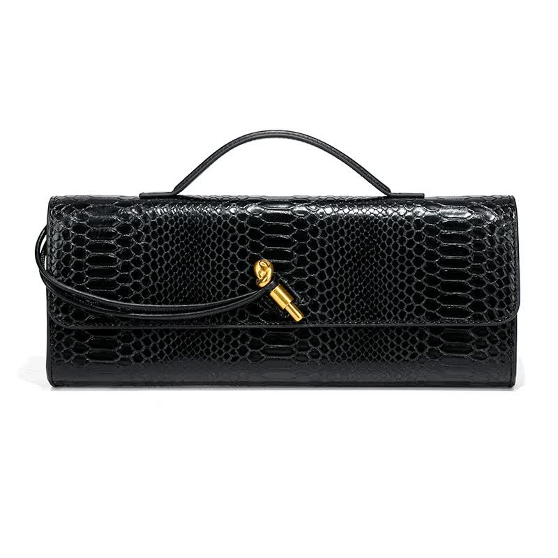 NNEDSZ Black Elegant PU Leather Clutch Bag with Snake Print Design - Multi-color Options