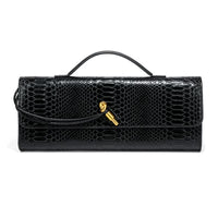 NNEDSZ Black Elegant PU Leather Clutch Bag with Snake Print Design - Multi-color Options