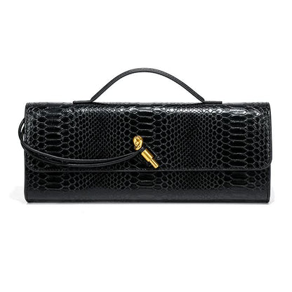 NNEDSZ Black Elegant PU Leather Clutch Bag with Snake Print Design - Multi-color Options