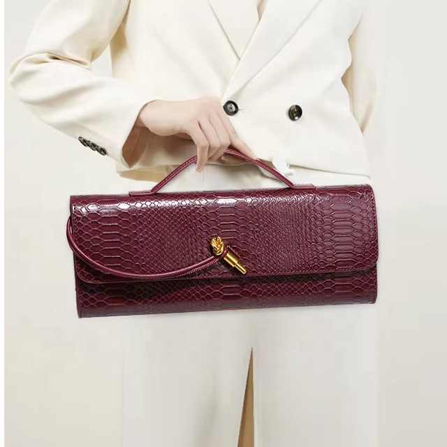 NNEDSZ Black Elegant PU Leather Clutch Bag with Snake Print Design - Multi-color Options