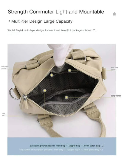 NNEDSZ 0486# Gray Multifunctional Nylon Shoulder Bag - Lightweight and Spacious Handbag for Women, 27x18x14cm