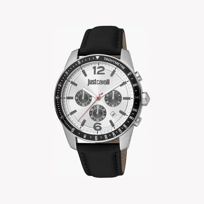 Just Cavalli Men's Silver Watch, Black Leather Band | Jc1g204l0015