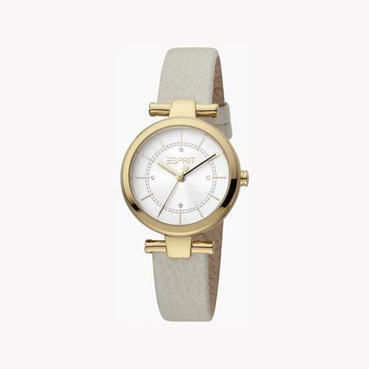 Esprit Women's Beige Leather Watch, Silver Dial | Es1l085m0035