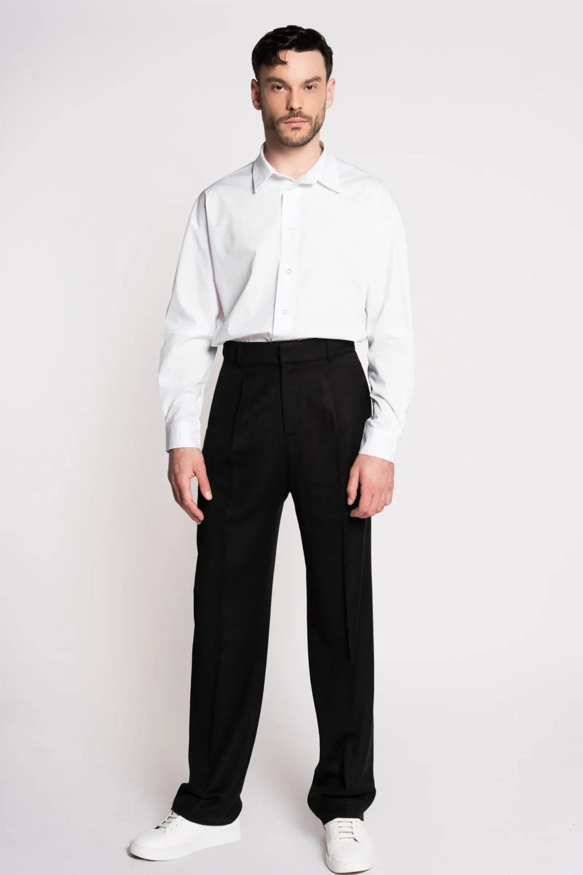 French-Made Thick Cold Wool Pleated High-Waisted Pants