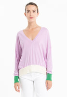 Pull col V femme en cachemire & laine ultrafin lavande & vert & blanc  - KELLY 10