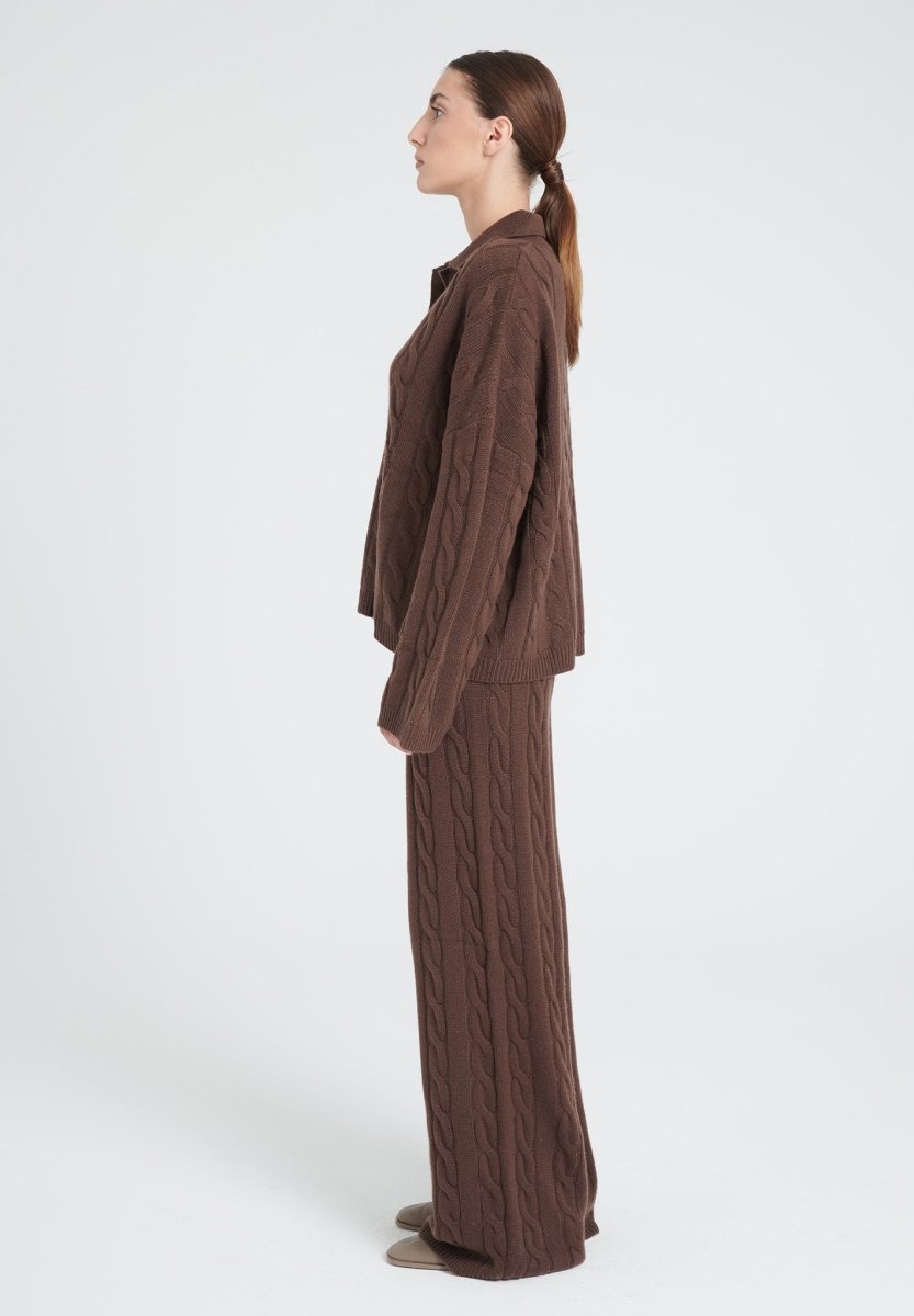 Polo manches longues femme en cachemire 6 fils marron - ZAYA 5